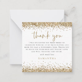 Cartão De Notas MINI Dourada Foto Glitter Quinceañera Obrigado