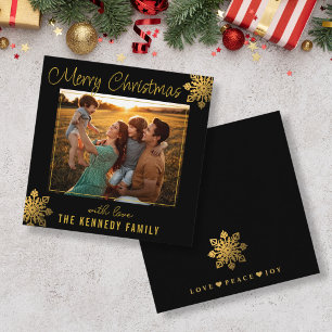 Cartão De Notas Mini Foto de Natal com Floco de Neve Preto e Doura