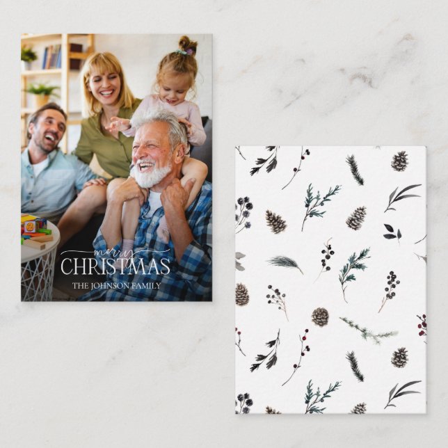 Cartão De Notas Mini Modern White Winter Feliz Foto de Natal (Frente/Verso)