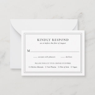 Cartão De Notas Mini placa RSVP de Casamento Elegante Simples