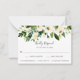 Cartão De Notas Mini placa RSVP de Casamento Floral Branco Elegant