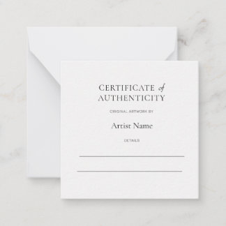 Cartão De Notas Mini White Certificate of Authenticity for Art