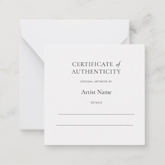 Cartão De Notas Mini White Certificate of Authenticity for Art  (Frente)
