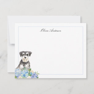 Cartão De Notas Miniatura Schnauzer Blue Hydrangea Personalizada