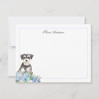 Cartão De Notas Miniatura Schnauzer Blue Hydrangea Personalizada