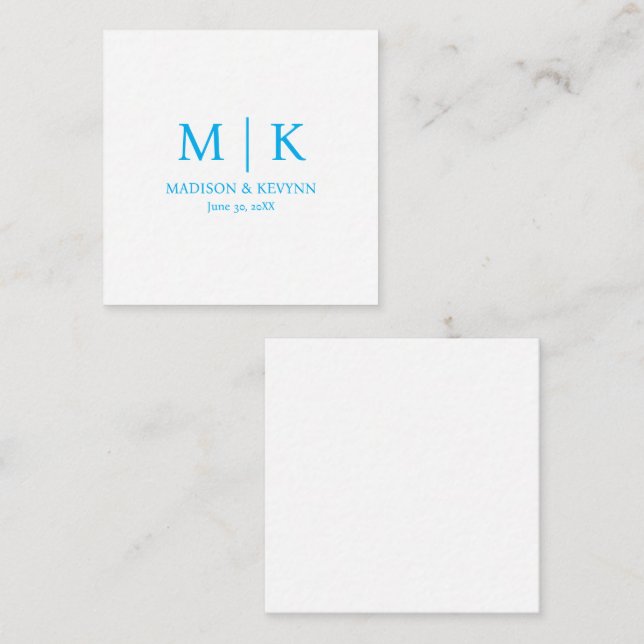 Cartão De Notas Minimal & Elegant Blue Monogram Wedding (Frente/Verso)