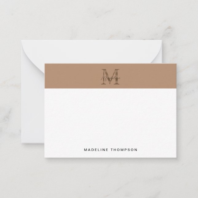 Cartão De Notas Minimal Script Metallic Taupe Gold Monogram (Frente)
