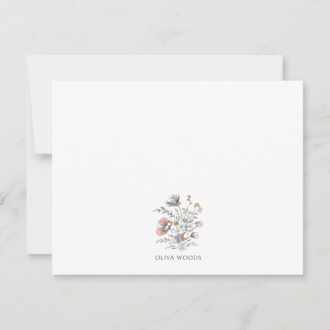 Cartão De Notas Minimal Wildflower Botanical Name Stationery  (Frente)
