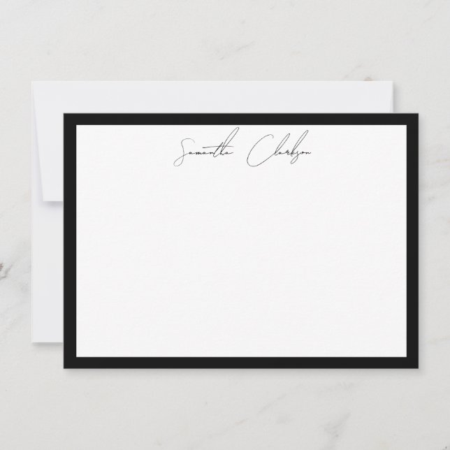 Cartão De Notas Minimalist Black & White Border Handwritten Script (Frente)