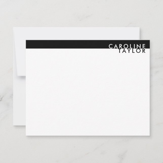 Cartão De Notas Minimalist Black & White Custom Name Stationery (Frente)