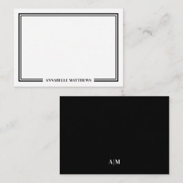 Cartão De Notas Minimalist Black White Two Border Monogram