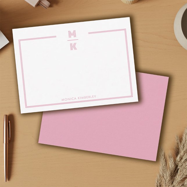 Cartão De Notas Minimalist Blush Two Border Monogram Note Card (Minimalist Blush Two Border Monogram Note Card)