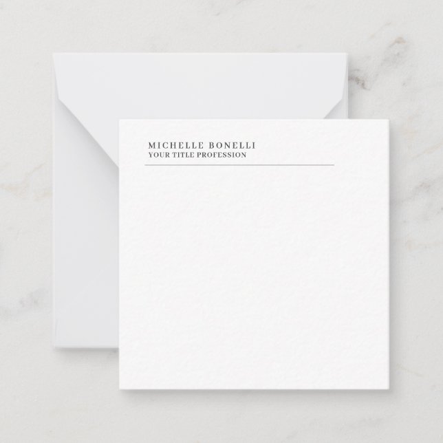 Cartão De Notas Minimalist Classical Plain Professional Own Name (Frente)