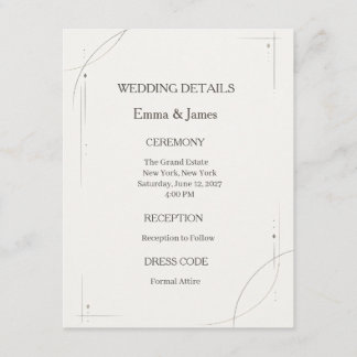 Cartão De Notas Minimalist Gold Line Wedding Details Card