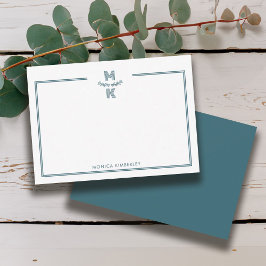 Cartão De Notas Minimalist Green Two Border Monogram Note Card