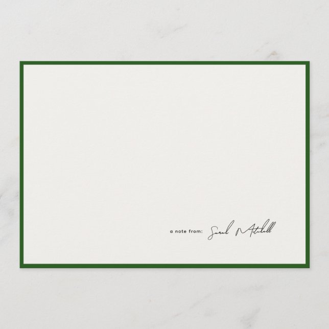 Cartão De Notas Minimalist Hunter Green Border Personalized Script (Frente)