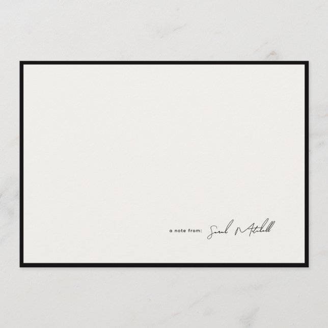 Cartão De Notas Minimalist Ink Black Border Personalized Script (Frente)
