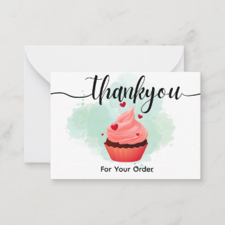 Cartão De Notas Minimalist Mint Watercolor Pink Cupcake Thank You