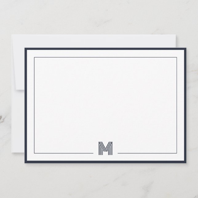 Cartão De Notas Minimalist Monogram Double Border Stationery (Frente)