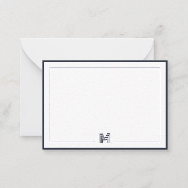 Cartão De Notas Minimalist Monogram Double Border Stationery (Frente)