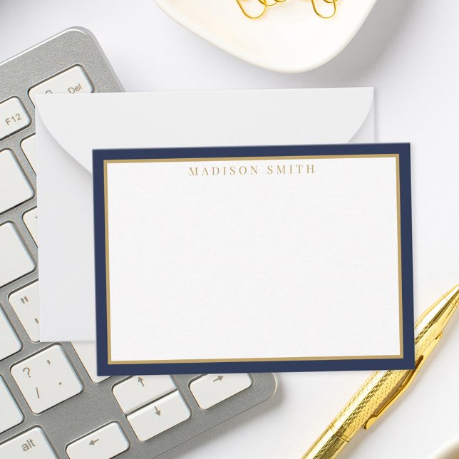 Cartão De Notas Minimalist Navy Blue and Gold Monogram (Criador carregado)