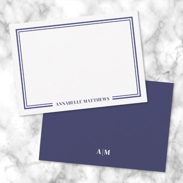 Cartão De Notas Minimalist Navy Blue Two Border Monogram (Minimalist Navy Blue Two Border Monogram Note Card )