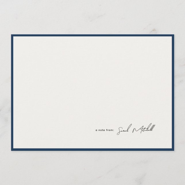 Cartão De Notas Minimalist Navy Border Personalized Script (Frente)