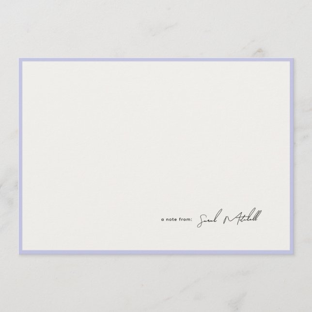 Cartão De Notas Minimalist Periwinkle Border Personalized Script (Frente)