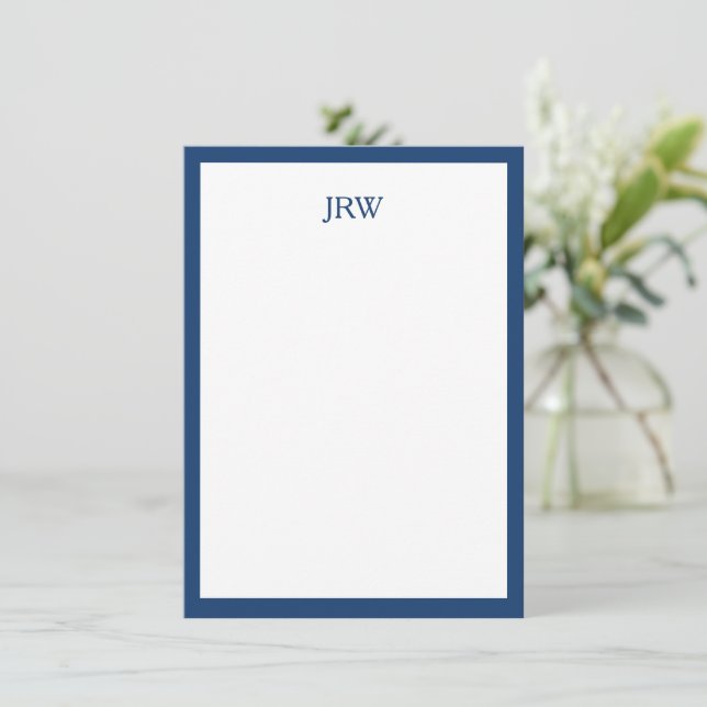 Cartão De Notas Minimalist Personalized Monogram Navy Blue Border (Em pé/Frente)