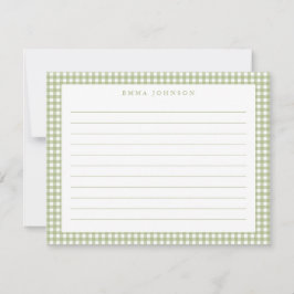 Cartão De Notas Minimalist Sage Green Gingham Plaid Lined