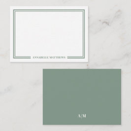 Cartão De Notas Minimalist Sage Green Two Border Monogram