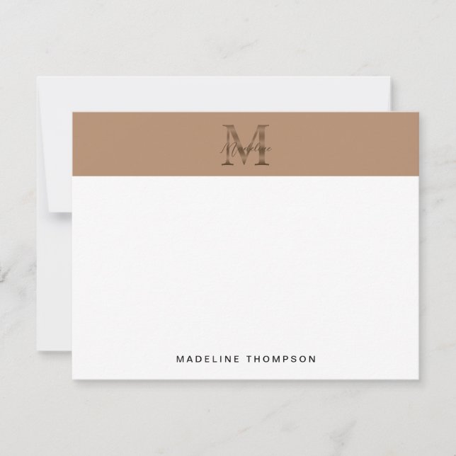 Cartão De Notas Minimalist Script Metallic Taupe Gold Monogram (Frente)