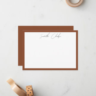 Cartão De Notas Minimalist Terracotta Border Handwritten Script