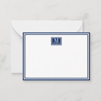 Cartão De Notas Minimalist Two Boarder Monogram Name Navy Blue