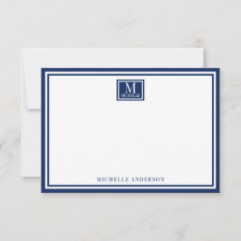 Cartão De Notas Minimalist Two Boarder Monogram Name Navy Blue