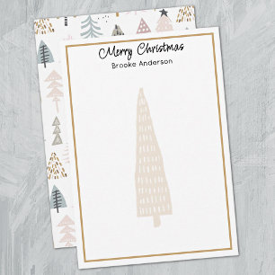 Cartão De Notas Minimalista Árvores de Natal Ilustradas 8,89cm x 1