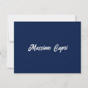 Cartão De Notas Minimalista Azul Escuro Elegante Nome Próprio Text