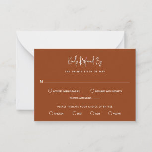 Cartão De Notas Minimalista Cobre Moderno Mini RSVP de Casamento