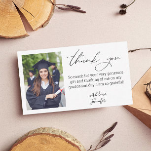 Cartão De Notas Minimalista Elegante Foto Graduação Agradecimento