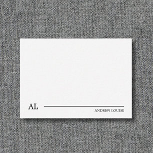 Cartão De Notas Minimalista Monograma de Linha Preto e Branco de N
