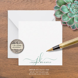 Cartão De Notas Mínimo de Iniciais de Monograma de Script Verde Mo