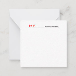 Cartão De Notas Mínimo Mínimo de Monograma Branco Vermelho