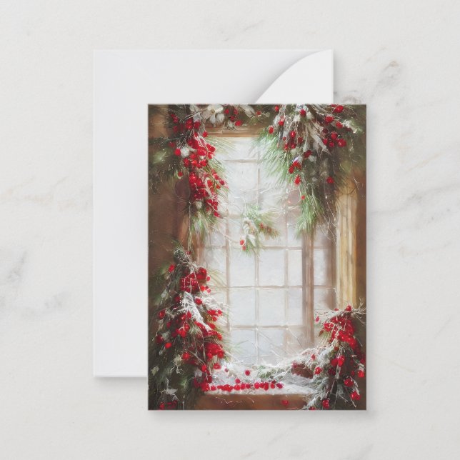 Cartão De Notas Mínimo Natal do orçamento da janela amoras (Frente)