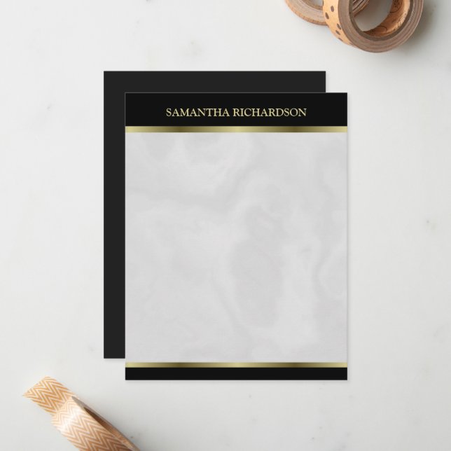Cartão De Notas Mínimo Preto, Dourado E Cinza, Mármore (Frente/Verso In Situ)