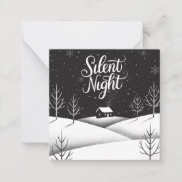 Cartão De Notas Miniplaca de Natal Preta e Branca da Noite Silenci