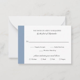 Cartão De Notas Miniplaca RSVP de Casamento Azul com Dusty Mínimo