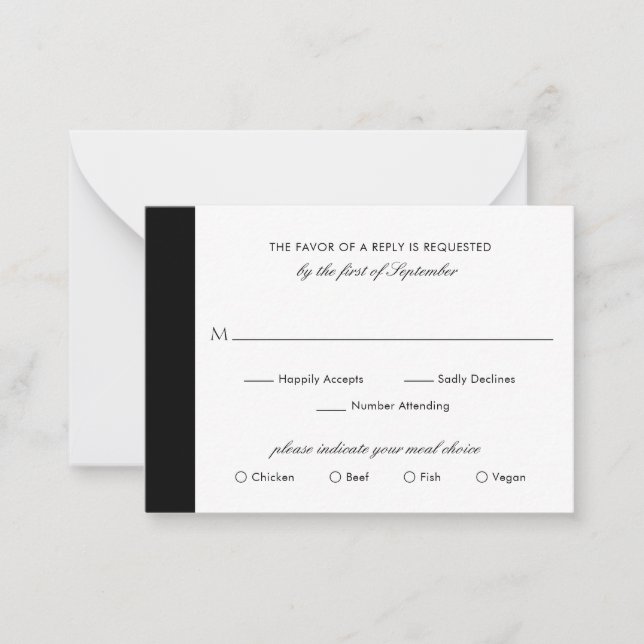 Cartão De Notas Miniplaca RSVP de Casamento Branco Preto Mínimo (Frente)