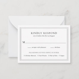 Cartão De Notas Miniplaca RSVP de Casamento Negro e Branco Tradici