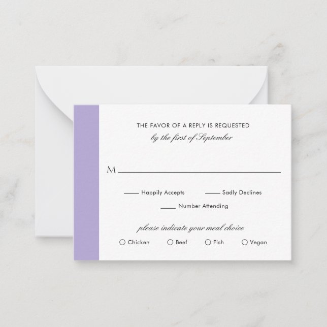 Cartão De Notas Miniplaca RSVP de Casamento Roxo de Lavanda Digita (Frente)