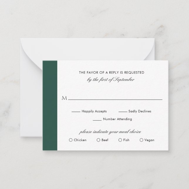 Cartão De Notas Miniplaca RSVP de Casamento Verde Emerald (Frente)
